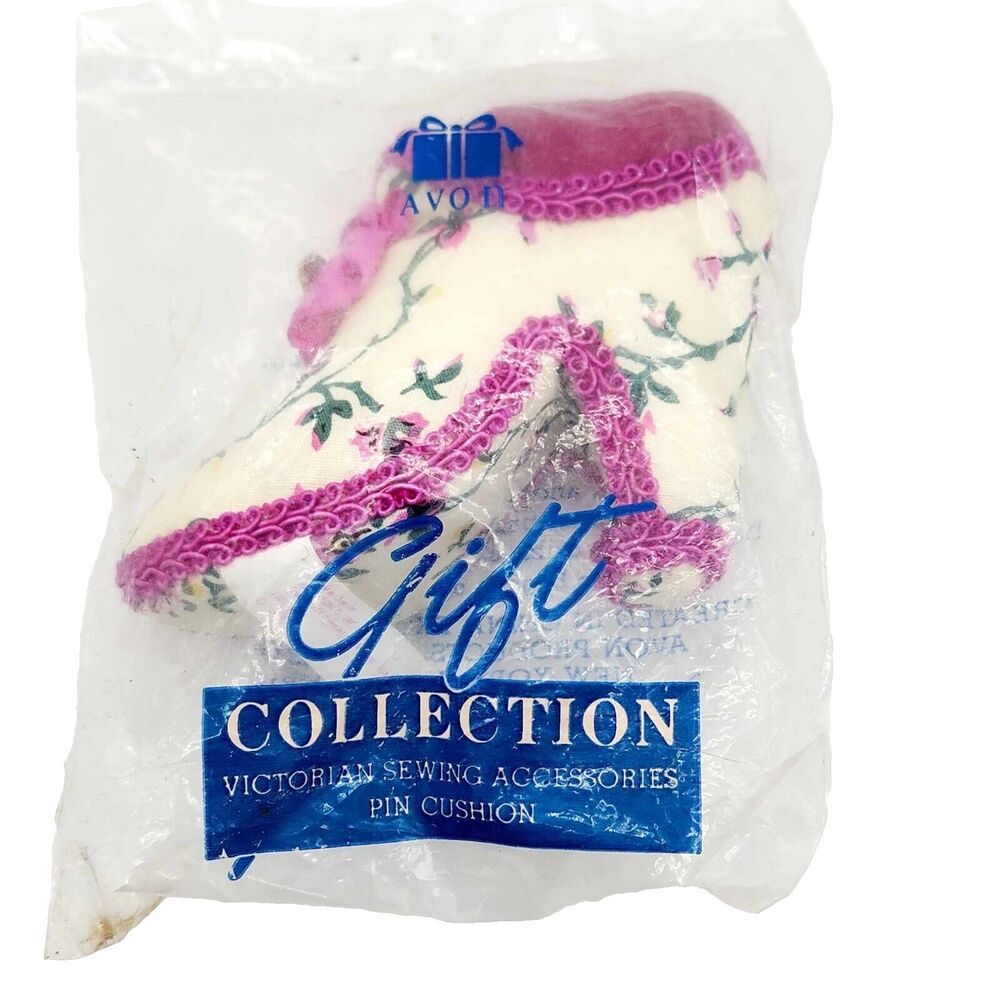 Avon Victorian Shoe Pin Cushion Pink Floral Heel Design Sewing Vintage NOS